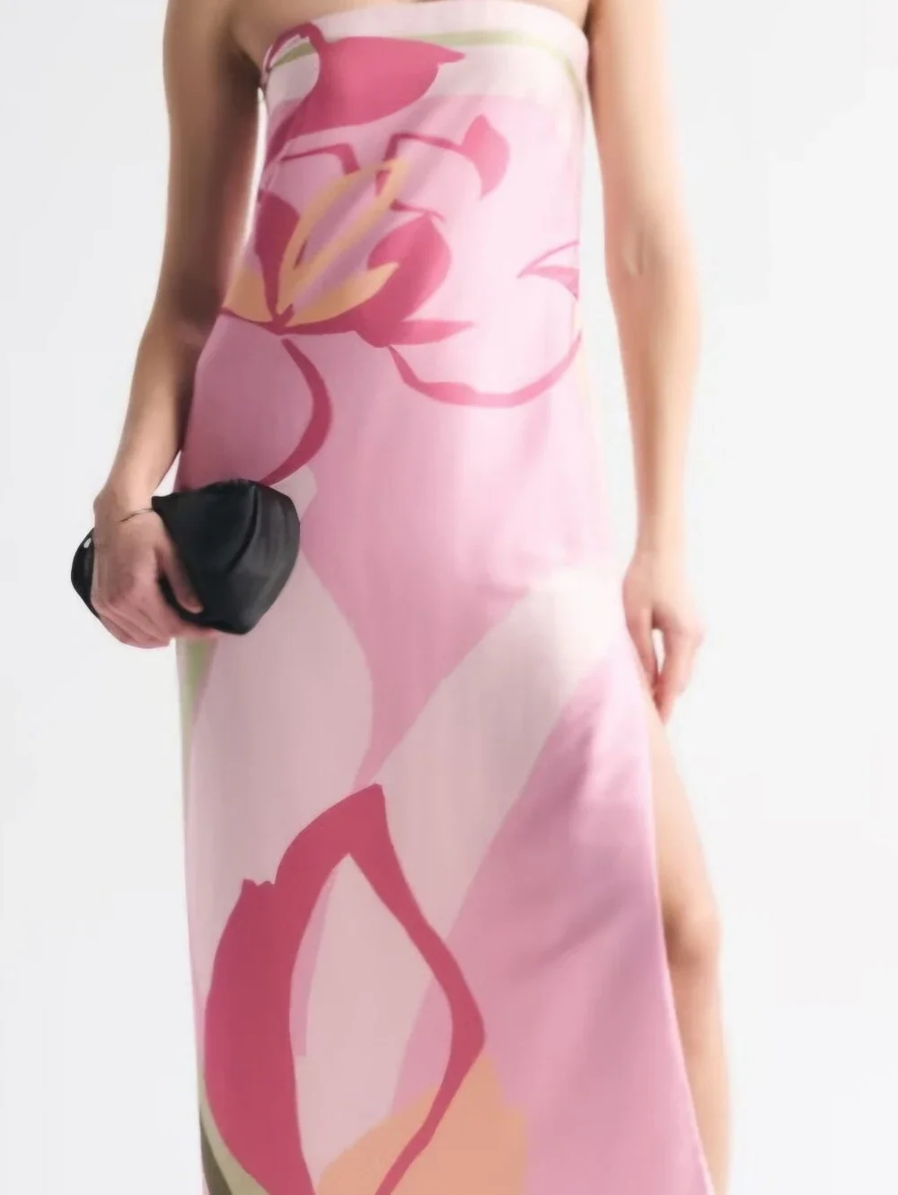Abercrombie & Fitch Strapless Pink Floral Midi Dress